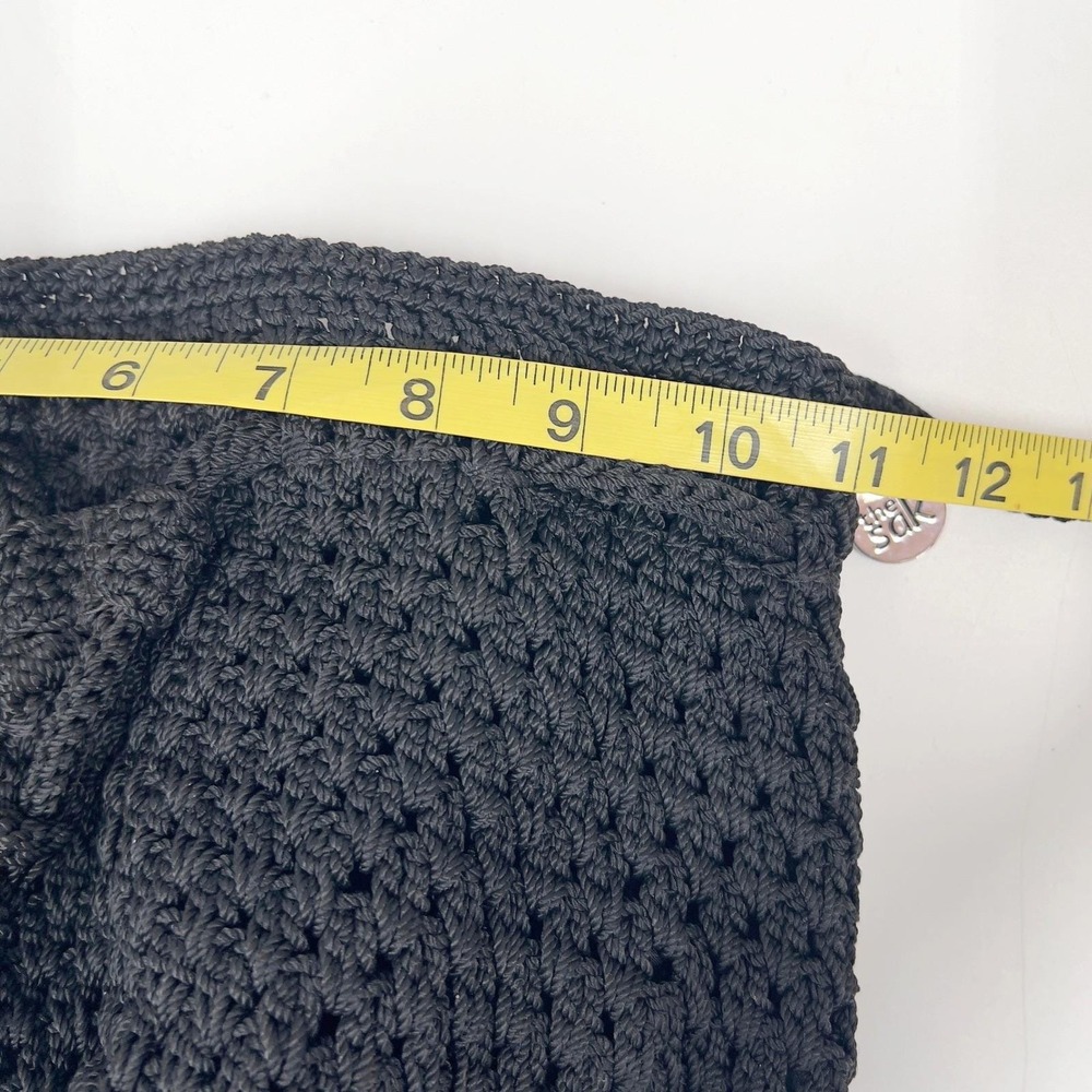 The Sak Black Crochet Drawstring Bucket Crossbody Bag Charm Y2K Goth Vintage - Picture 8 of 10